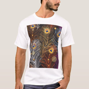 Golden peacock feathers: dark pattern. T-Shirt