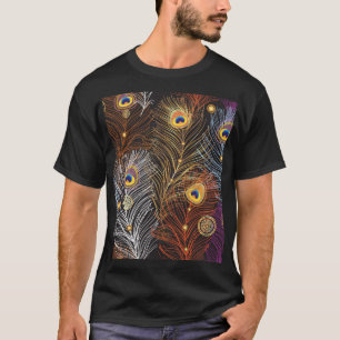 Golden peacock feathers: dark pattern. T-Shirt