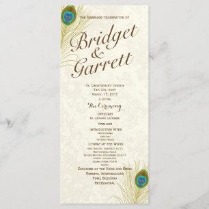 Golden Peacock Feathers Wedding Program