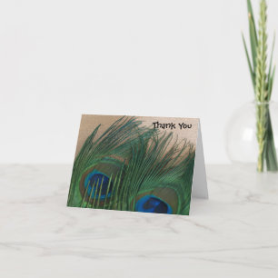 Golden Peacock Feathers Wedding Thank You Cards