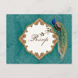 Golden Peacock & Swirls - RSVP Response Postcard