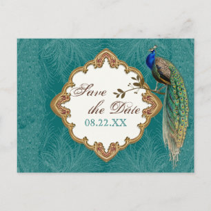 Golden Peacock & Swirls - Save the Date Postcard