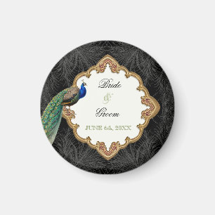 Golden Peacock & Swirls - Wedding Save the Date Magnet