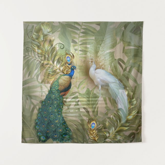 Golden Peacock Temple Dreams Collection Tapestry (Front)