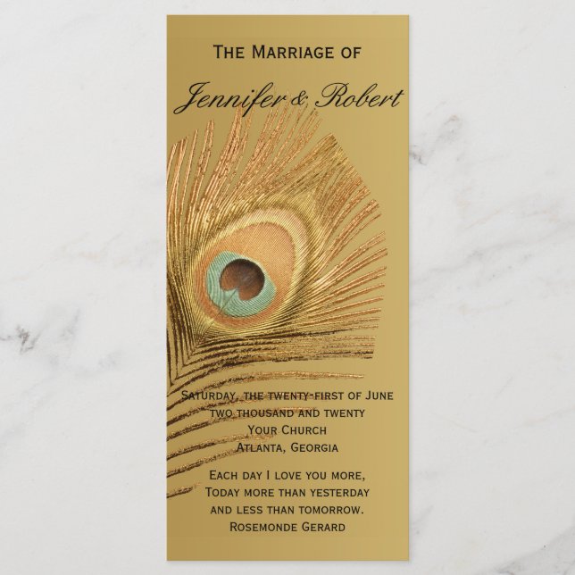 Golden Peacock Wedding Program (Front)