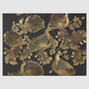 Golden Peacocks on Black Tissue Paper