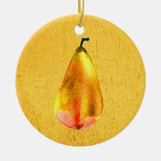 Golden Pear Fruit art Ceramic Ornament (Front)