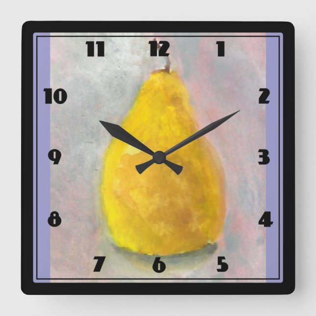 Golden Pear Still Life Watercolor Square Wall Clock (Front)