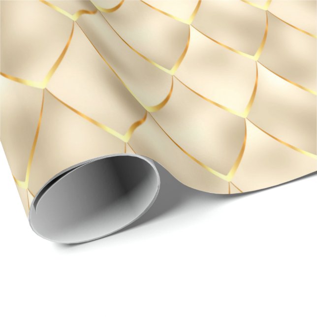 Golden Pearl Mermaid Dragon Scales Pattern Holiday Wrapping Paper (Roll Corner)