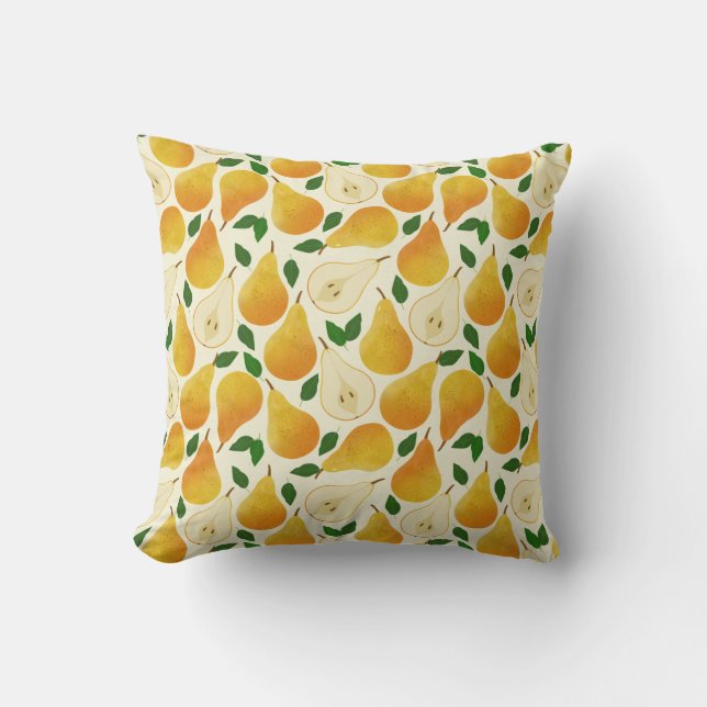 Golden Pears Pattern Throw Pillow (Front)