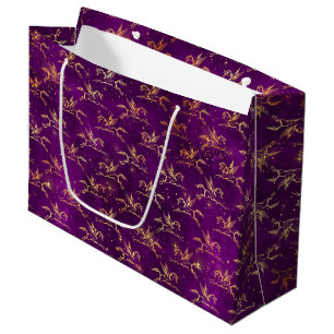 Golden Pegasus Sparkle Pattern on Regal Purple Large Gift Bag