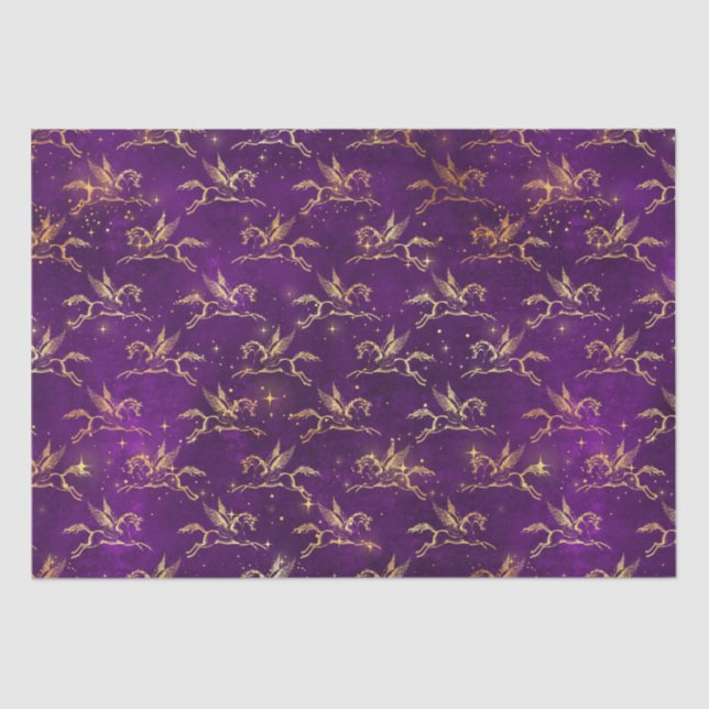 Golden Pegasus Sparkle Pattern on Regal Purple Tissue Paper (Front)