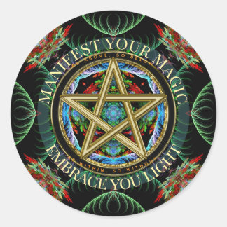 Golden Pentacle Magick Fractals Classic Round Sticker