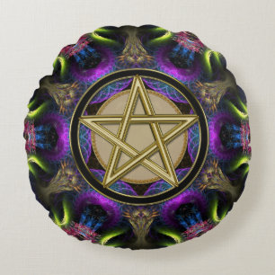 Golden Pentacle Magick Round Pillow