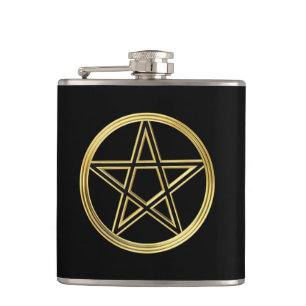 Golden pentagram hip flask