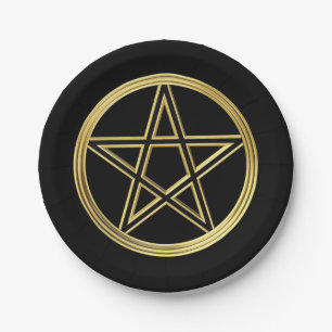 Golden pentagram paper plate