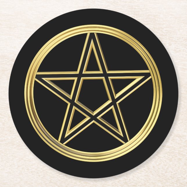 Golden pentagram round paper coaster (Front)