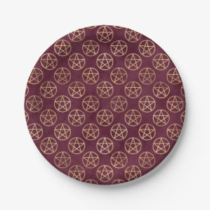 Golden Pentagrams Paper Plate
