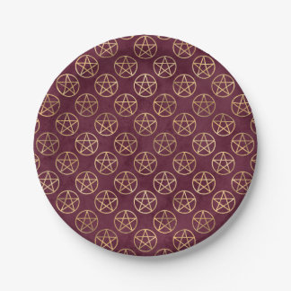 Golden Pentagrams Paper Plate