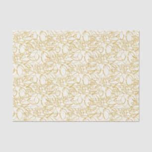 Golden Peonies Line Art on Ivory Tissue Paper
