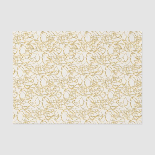 Golden Peonies Line Art on Ivory Tissue Paper (Front)