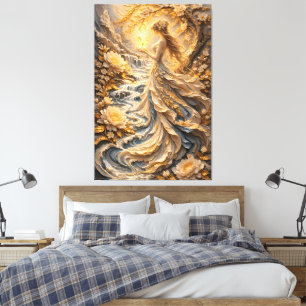 Golden Peony Floral Goddess Fantasy Flower Woman A Canvas Print