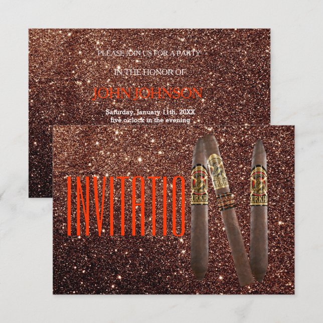 Golden Personnalisé Cigaro Invitation Parties scin (Devant / Derrière)