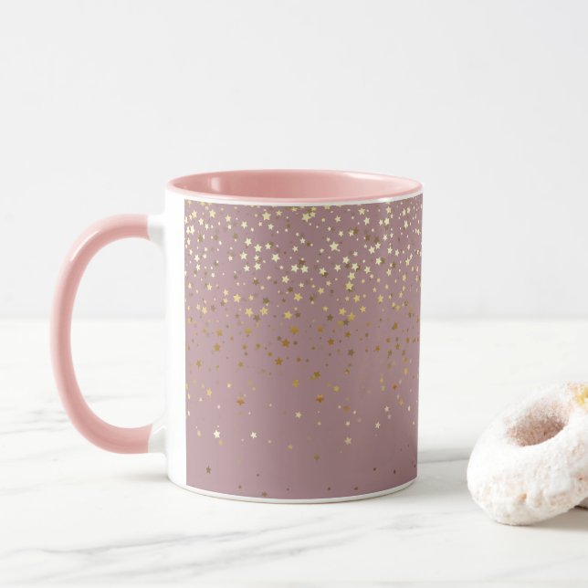 Golden Petite Stars Coffee Mug-Mauve Mug (With Donut)
