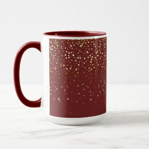 Golden Petite Stars Two-Tone Coffee Mug-Burgundy Mug
