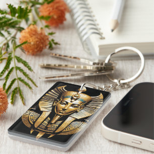 Golden Pharaoh in Regal Headdress Art Keychain