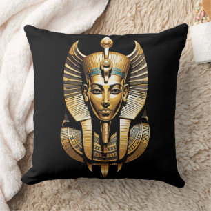 Golden Pharaoh in Regal Headdress Art Throw Pillow