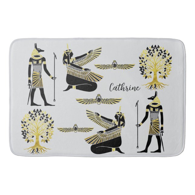 Golden Pharaoh’s Blessing: Ancient Egyptian Art Bath Mat (Front)