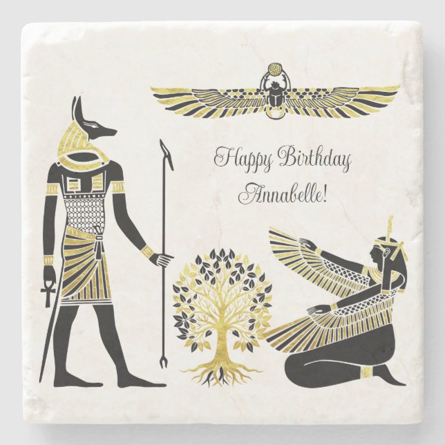 Golden Pharaoh’s Blessing: Ancient Egyptian Art Stone Coaster (Front)