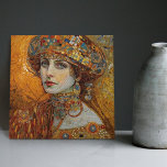 Golden Phase Gustav Klimt Mosaic Edwardian Woman C Tile<br><div class="desc">This beautiful ceramic tile features an artwork inspired by Gustav Klimt's "golden phase, " depicting a woman from the Edwardian era. During this period, Klimt was fascinated with Byzantine mosaics and developed his mosaic technique using gold leaf and vibrant colours. This artwork pays tribute to Klimt's innovative mosaic approach and...</div>