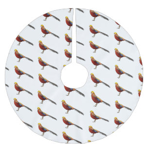 Golden pheasant bird cartoon illustration brushed polyester tree skirt