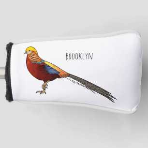 Golden pheasant bird cartoon illustration golf head cover