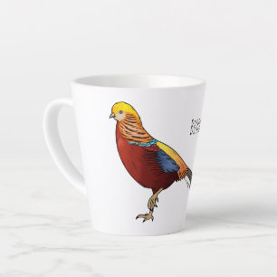 Golden pheasant bird cartoon illustration latte mug