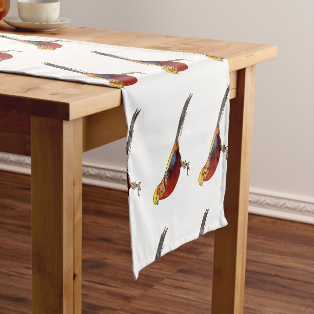 Golden pheasant bird cartoon illustration  short table runner (In Situ)