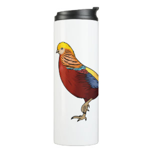 Golden pheasant bird cartoon illustration  thermal tumbler