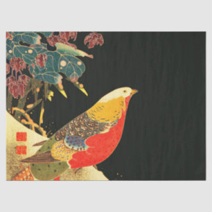 Golden Pheasant in Snow Antique Japanese Floral  Tissue Paper