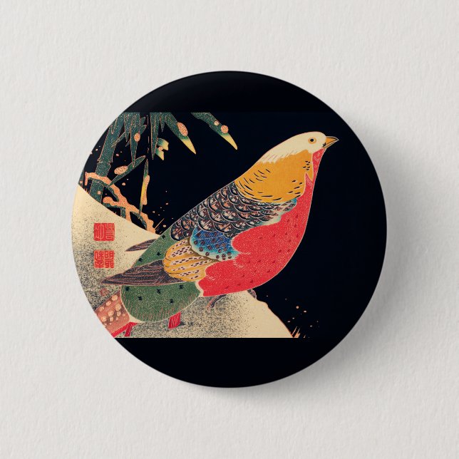Golden Pheasant in the Snow by Ito Jakuchu 2 Inch Round Button (Front)