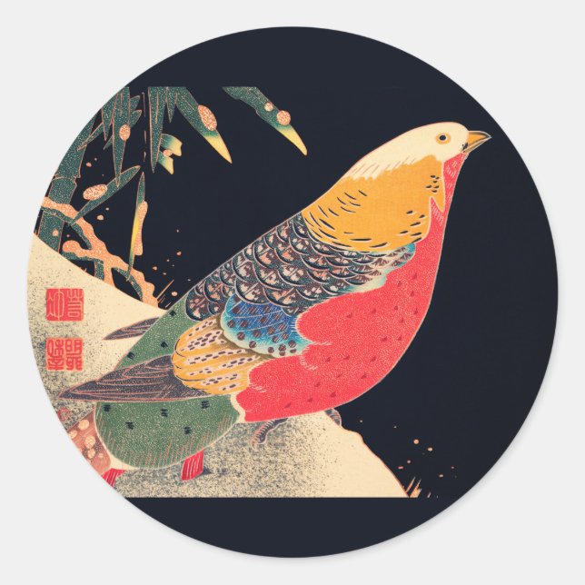 Golden Pheasant in the Snow by Ito Jakuchu Classic Round Sticker (Front)