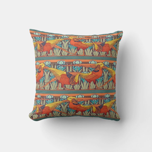 Golden Pheasant Retro Throw Pillow (Front)