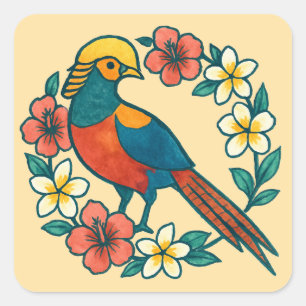 golden pheasant square sticker