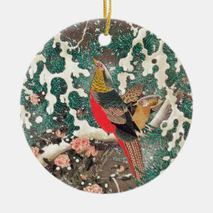 Golden Pheasants in Snow by Ito Jakuchu Ceramic Ornament