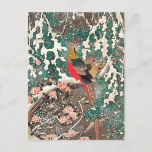 Golden Pheasants in Snow by Ito Jakuchu Postcard