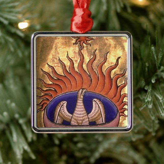 Golden Phoenix Bird Rising From the Flames Metal Ornament (Tree)