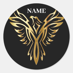 Golden phoenix, elegance classic round sticker