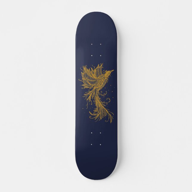 Golden Phoenix on Blue Skateboard (Front)