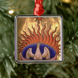 Golden Phoenix Rising From the Ashes Metal Ornament